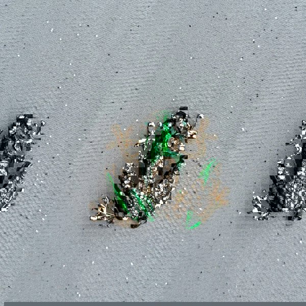 Frog brooch, gold tone metal, green enamel detailing, encrusted with clear crystals, sparkling animal jewellery, vintage inspired accessory, whimsical statement brooch, unique gift for her
