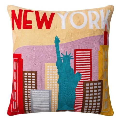 New York City Needlepoint Cushion – Handmade Travel Pillow