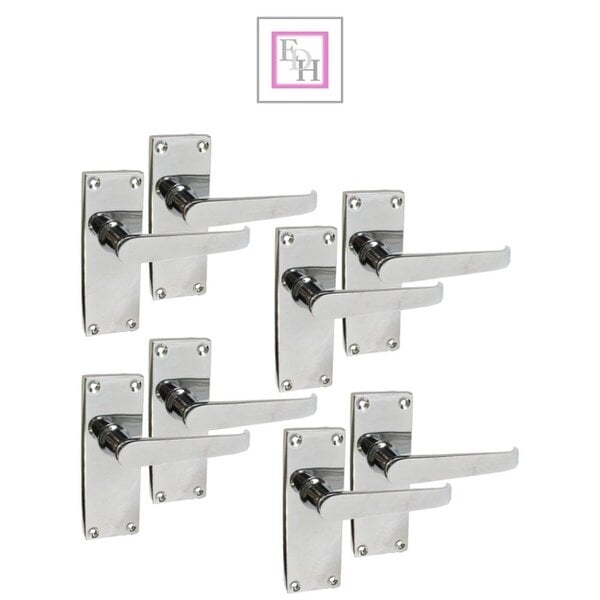 EDH Door Hardware Victorian Straight Chrome Door Handles, Interior Lever Handles Backplate 118x42