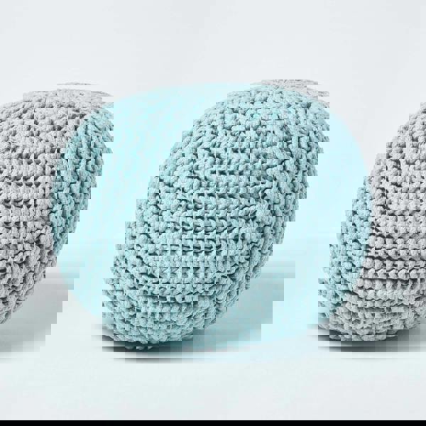 HOMESCAPES Round Cotton Knitted Pouffe Footstool Bean Filled Hand Knitted