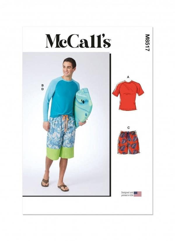 McCalls 8517 Paper Sewing Pattern – Men's Top, Shorts & Swimwear, Easy