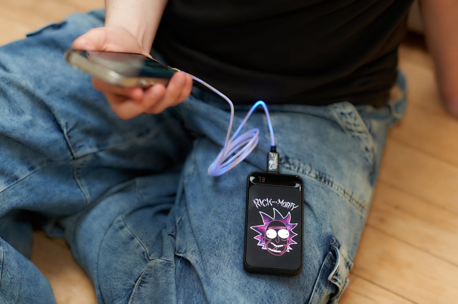 Lazerbuilt | Rick and Morty USB to Lightning Charging & Data Sync Cable With Flowing Night 1.2M