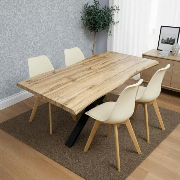 Kosy Koala Modern Dining Set with 4 Cream Plastic Chairs with Faux Leather Seats Kitchen Dining Furniture