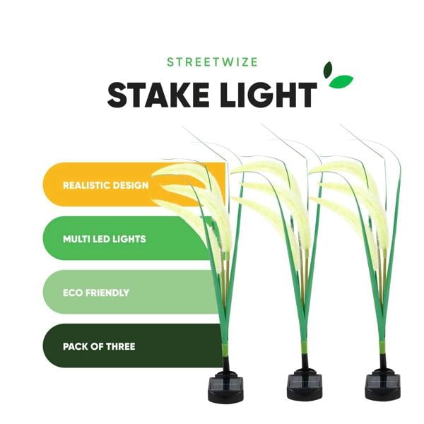 Gardenwize Pack of 3 Solar Setaria Viridis Stake Lights – Decorative Grass Effect LED Garden Lights