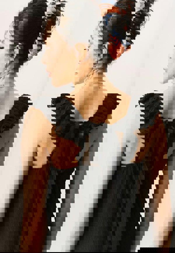 Gini London Black Ruffle Short Sleeve Viscose Maxi Dress