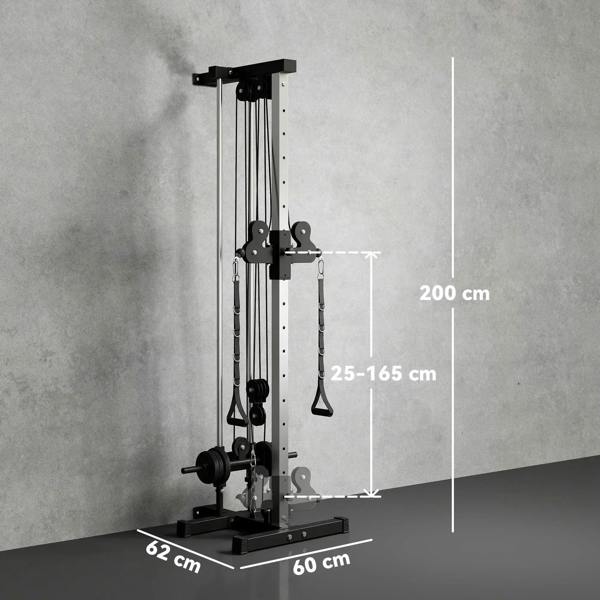 Wall-mounted cable crossover machine with adjustable pulleys and dual chain attachments