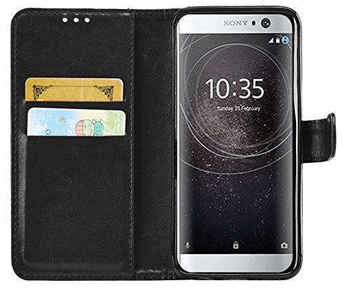 KAV Sony Xperia XA2 Case, Premium PU Leather Wallet Case Cover - Black
