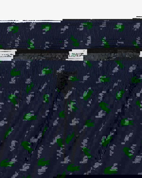 Lacoste Mid Length Crocodile Print Mens Swim Trunks - Navy Blue 166 | CHO | Designer Mens Swim Shorts