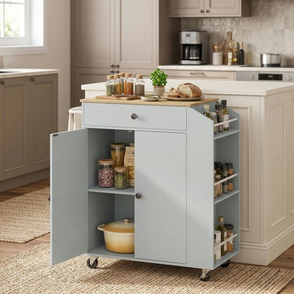 HOMCOM Kitchen Island with 3-Tier Spice Rack, Kitchen Cart with Towel Rack - Light Blue
