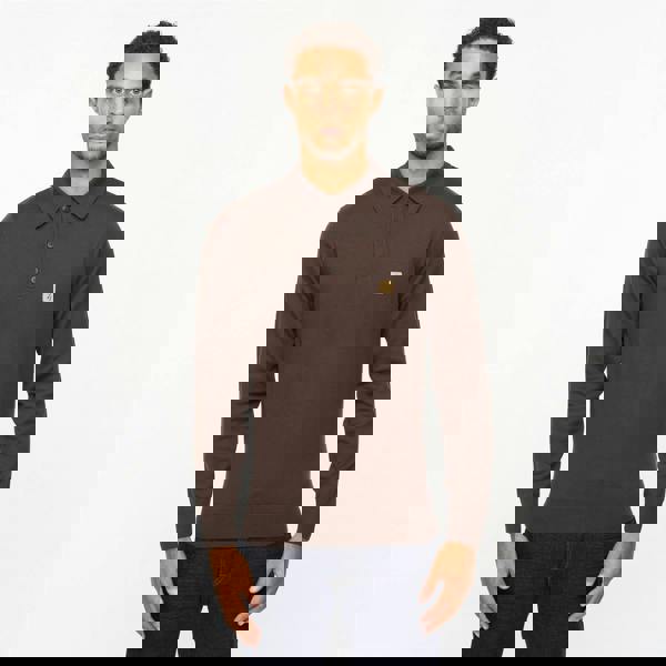 Gabicci V55GK08 Mens Francesco Long Sleeve Plain Knitted Three Button Polo Gabicci Vintage - CLOVE