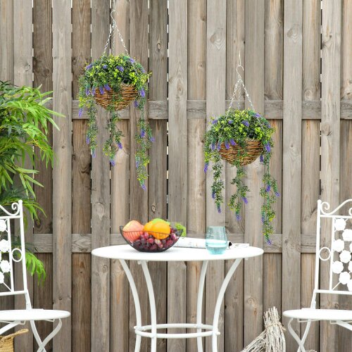 Wyld Haus Nodimo Set Of 2 Artificial Lavender Hanging Baskets With Silk Finish