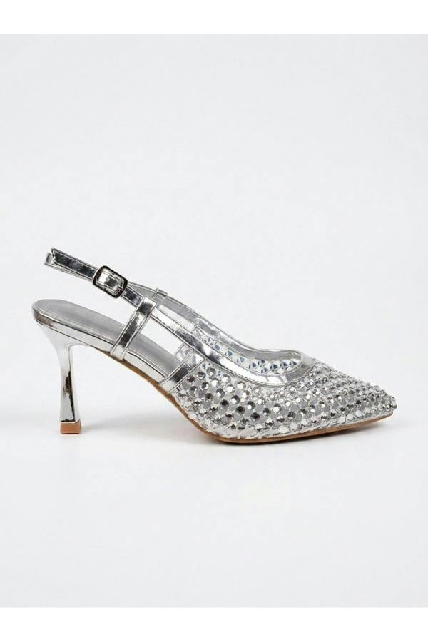 Constance Crystal Embellished Pointed Toe Heels - Silver