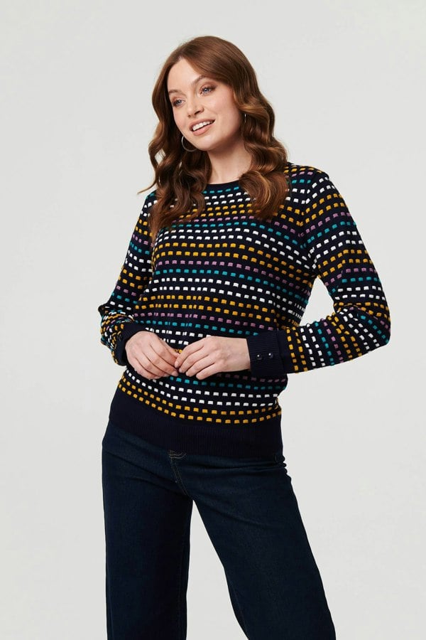 Purple | Geo Print Long Sleeve Slim Jumper
