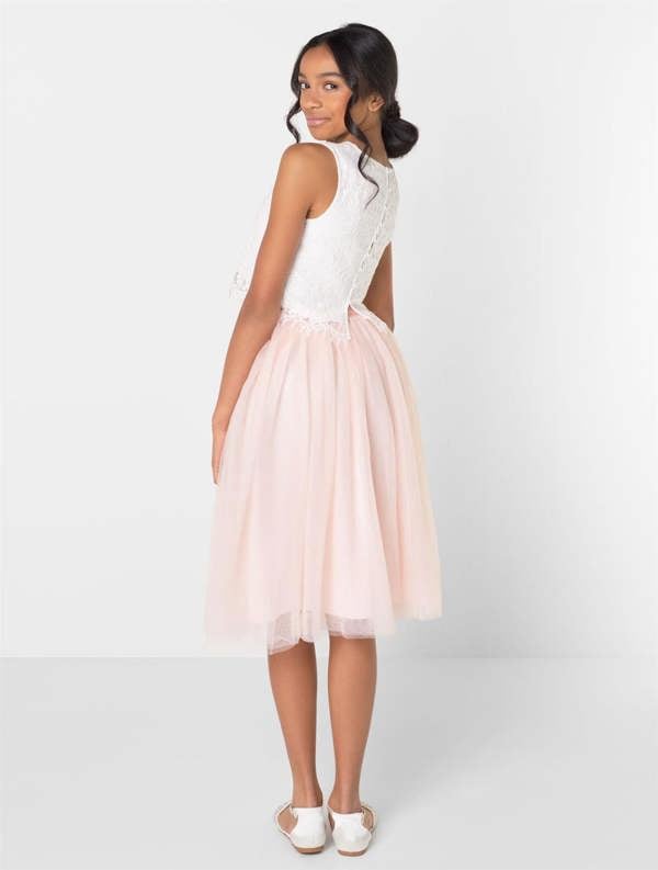 White and pink flower girls dress