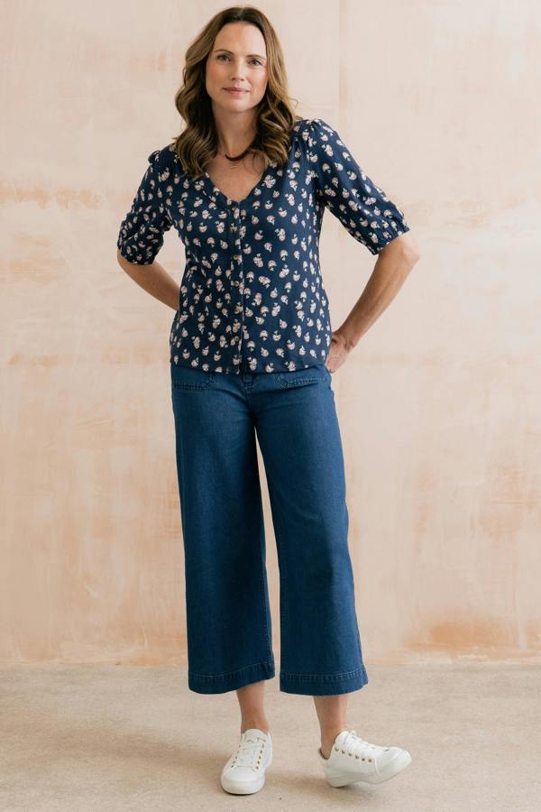 Lily & Me Meadow Blossom Organic Cotton Jersey Blouse Navy
