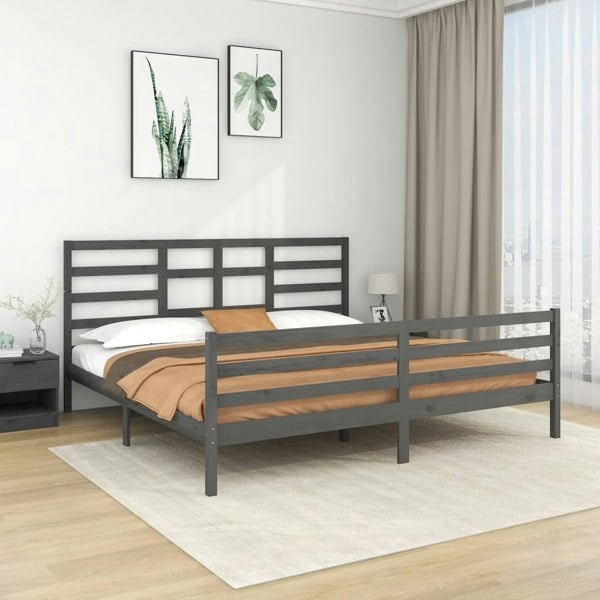 Berkfield Bed Frame Grey Solid Wood 200x200 cm