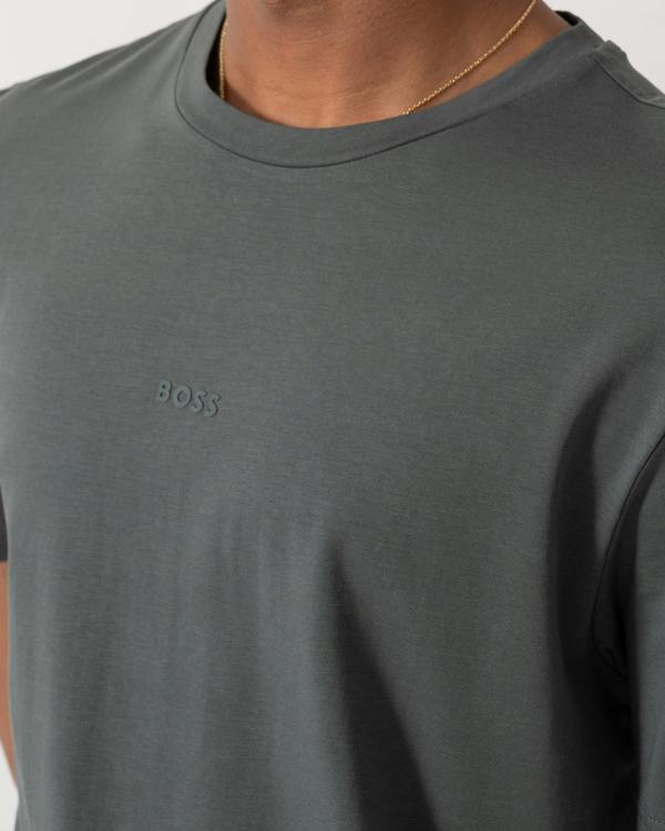 Close up of BOSS Orange TChup Mens Crew Neck Small Logo T-Shirt  - Open Green 377