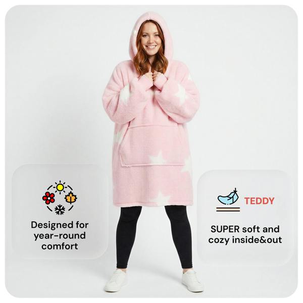 Smart Living Ladies Single Layer Borg Blanket Hoodie - Pink