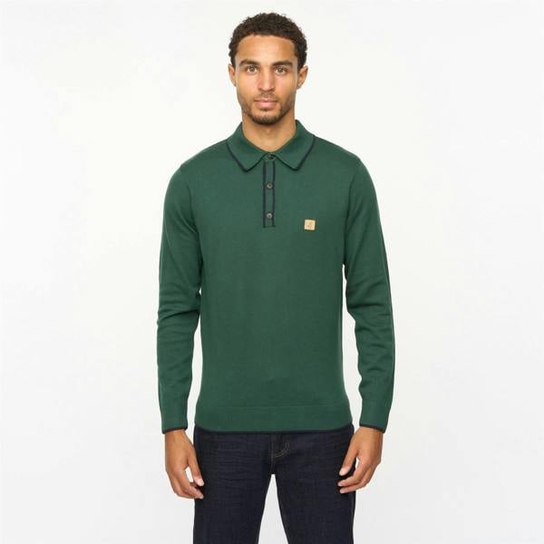 Gabicci V55GM09 Mens Lineker Long Sleeve Knitted Three Button Polo Gabicci Vintage - IVY
