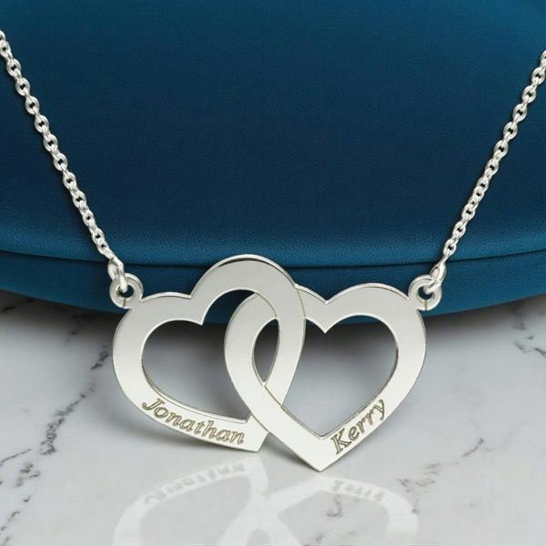 Christopher James of London Sterling Silver Engraved Horizontal Double Heart Pendant With Chain