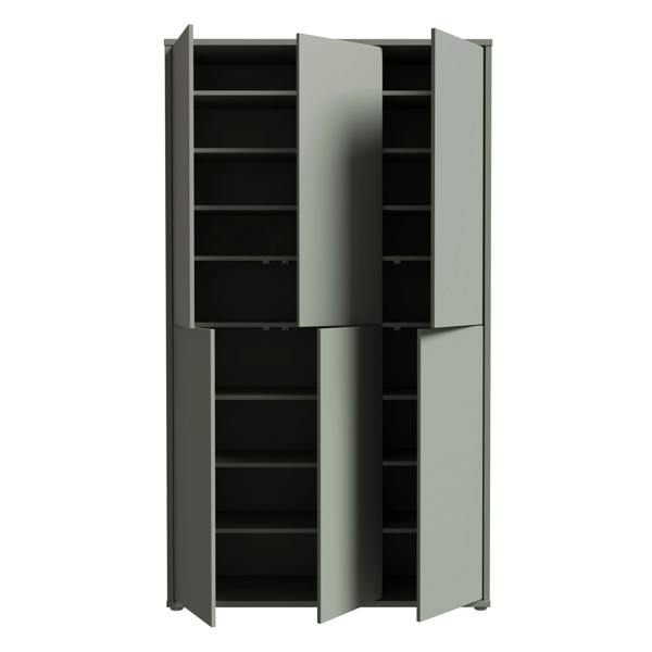 Furniture To Go Alice Springs Tall Shoe Cabinet with 6 Doors Push-to-Open in Sage Green