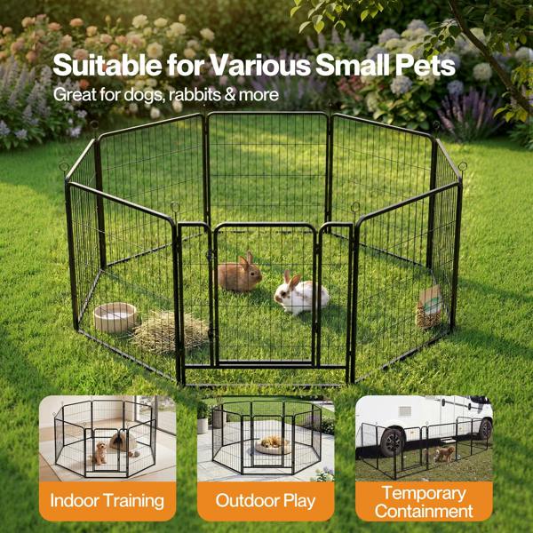 Skylos Dog Pen 8 Panel Steel Playpen Foldable Indoor Outdoor Pet Enclosure Black