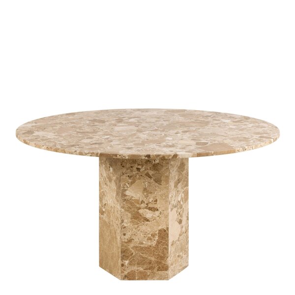 Wyld Haus Bremen Brown Marble Round Dining Table Hexagon Base