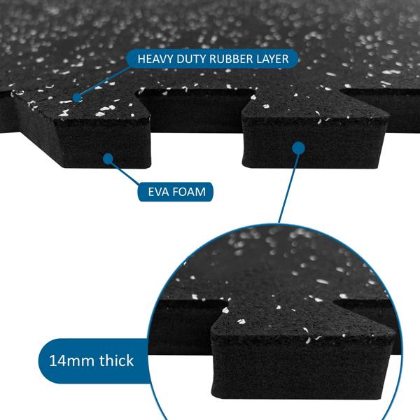 Nicoman Interlocking Rubber Topped Anti Vibration Foam Mats - 62cm x 62cm - 14mm Thick
