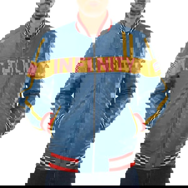 Leather Company Men's Blue Leather Motorcycle Jacket Biker Bomber