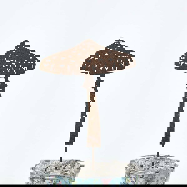 HOMESCAPES Steel Parasol Mushroom Garden Stake Decorations, Set of 2