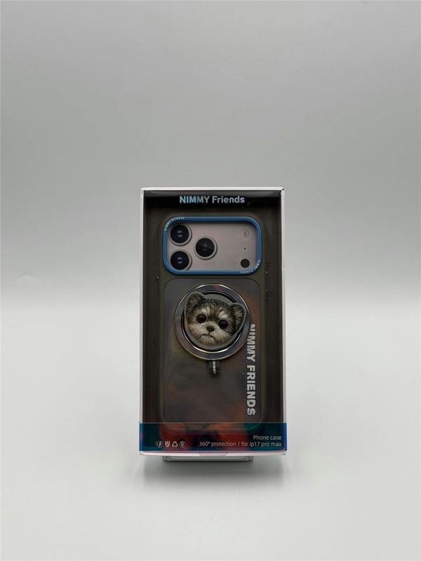 Nimmy Friends Nimmy Big Eye Cute Pet Yorkie Dog Face Case with Detachable MagSafe Grip for iPhone 17 Pro Max 6.9" Grey Blue