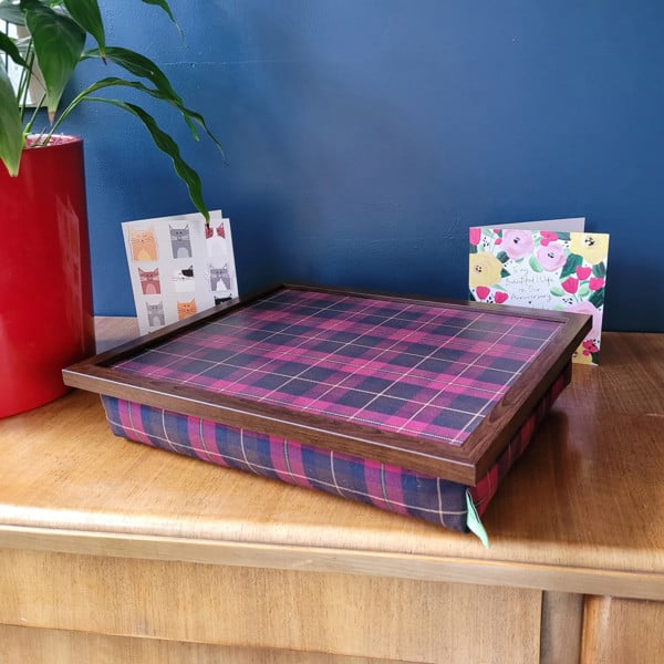 Made in the Mill Luxury Burgundy Boyd Tartan Lap Tray With Bean Bag