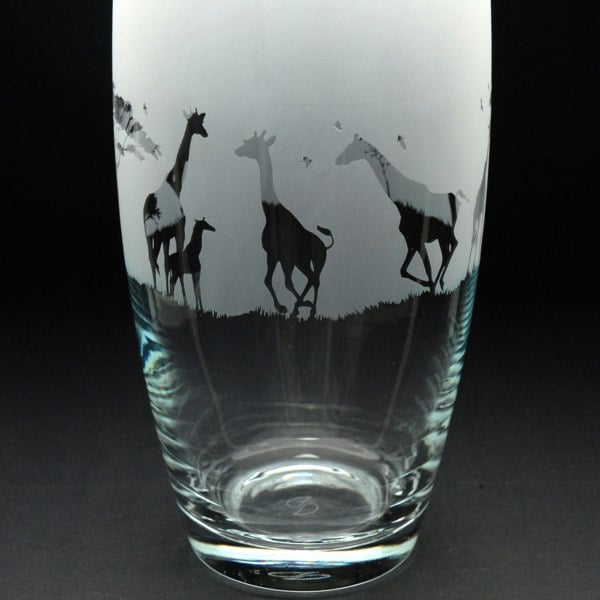 Glyptic Glass Art Giraffe Glass Botanica Vase - Hand Etched/Engraved Gift