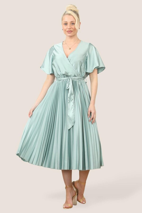 Elaina Fashion Grace Satin Pleated Midi Dress – Effortless Elegance for Every Occasion