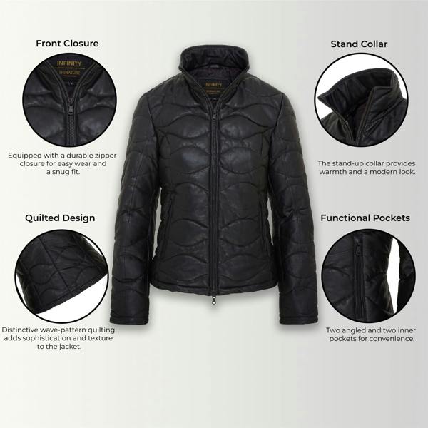 Infinity Leather Womens Puffer Quilted Bomber Leather Jacket - Hamar