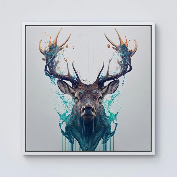 Warren Reed Stag Face Splash Art Framed Canvas