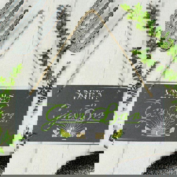 Personalised Memento Company Personalised ""Gin Bar"" Printed Hanging Slate Plaque