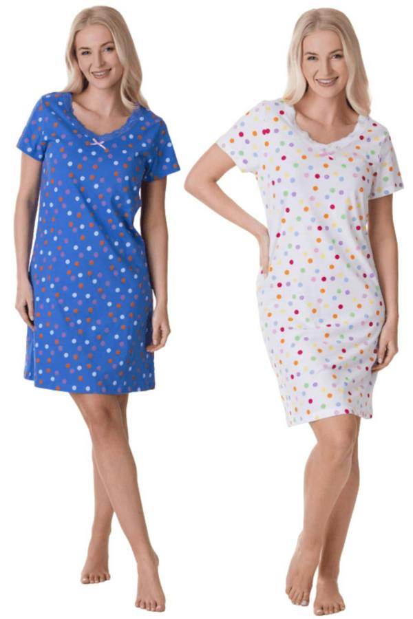Camille 2 Pack Short Sleeved Summer Cotton Nighties - Breathable & Lightweight Nighties for Women