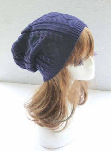 ATEK Unisex Oversized Slouch Beanie Knitted Winter Hat Navy Blue