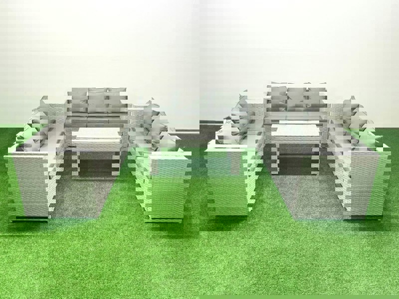 Fimous Rattan Garden Outdoor Furniture Set 9 Seater Garden Sofa Oblong Coffee Table Set Light Grey Mixed