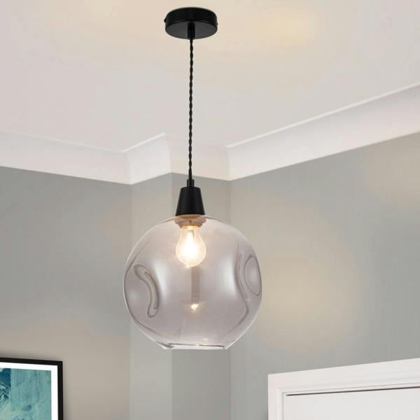 COSYLYTE Millfield Smoky Dimple Glass Pendant Light - Matt Black
