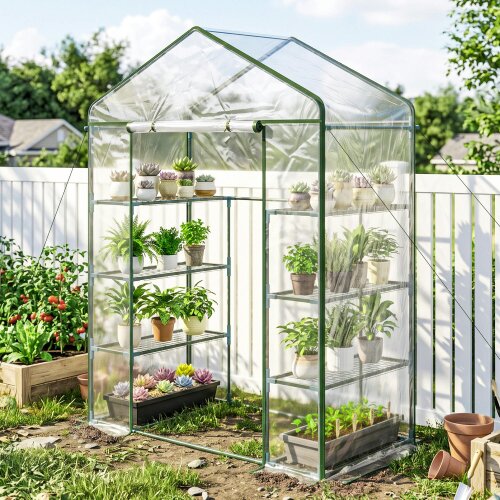 Outsunny Walk In Greenhouse Garden Clear PVC Frame Shelves Reinforced Plant Grow