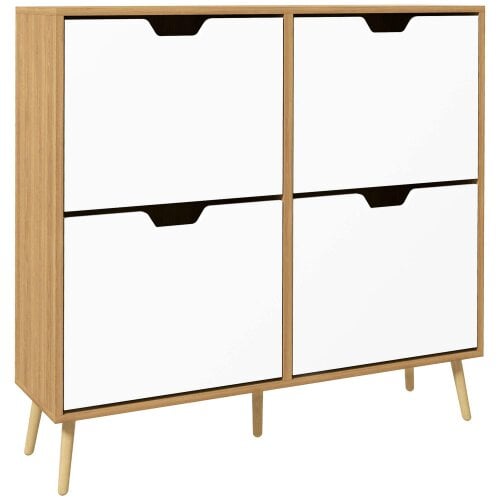 Wyld Haus Margarita Wooden Natural  and White Shoe Cabinet With 4 Flip Drawers For 8 To 16 Pairs