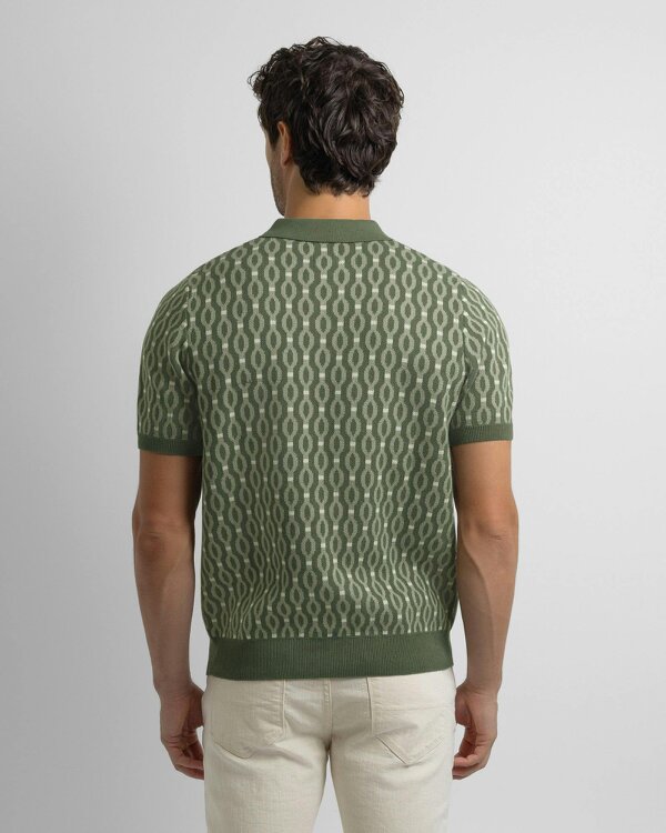Steel & Jelly Kew - Geometric Diamond Jacquard Knitted Polo Shirt