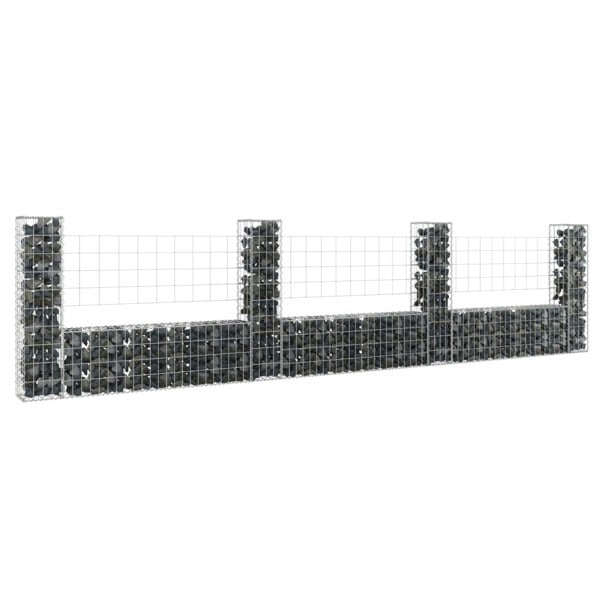 Berkfield U-shape Gabion Basket with 4 Posts Iron 380x20x100 cm