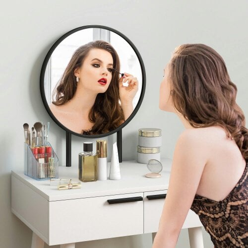 Wyld Haus Comika White Dressing Table And Stool Set With Round Mirror 2 Drawers 60 x 40 x 123cm