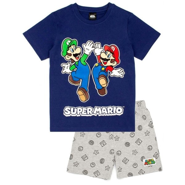 Super Mario Boys Short Pyjama Set - Navy/Grey