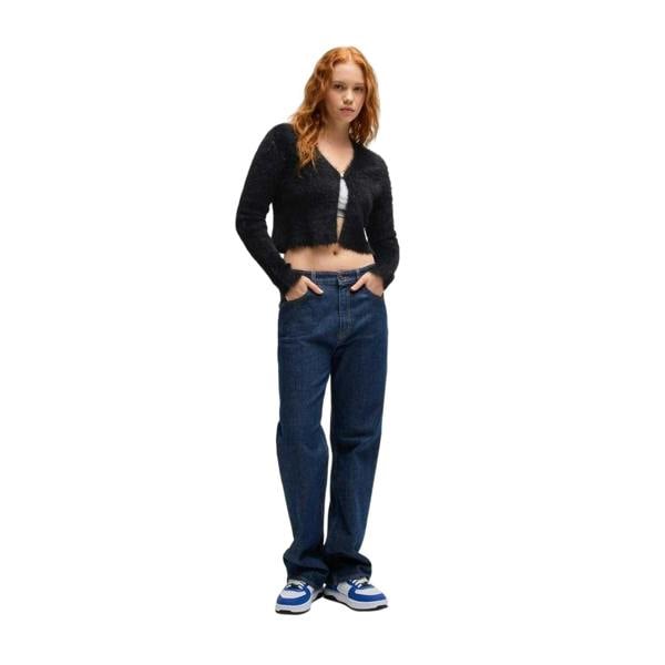 Hugo Womens/Ladies Cropped Relaxed Fit Long-Sleeved Cardigan - Black - 