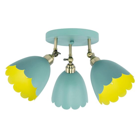 Happy Homewares Modern Pale Sage Green Ceiling Spotlight Fitting with Scalloped Shades