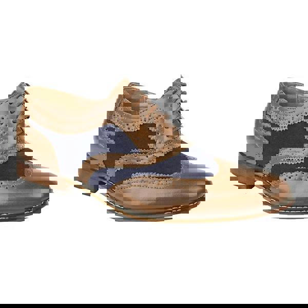 Roamers Boys 5 Eye Brogue Oxford Shoes - Tan/Navy - 